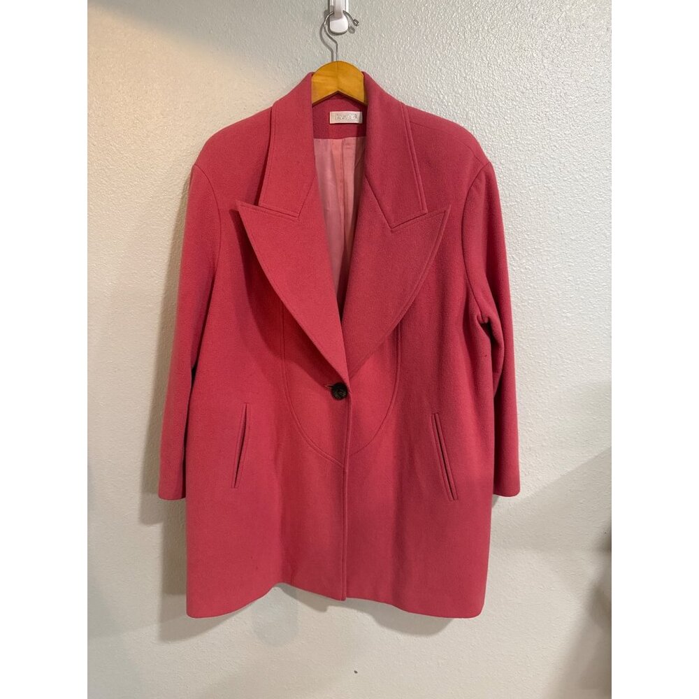 Bernini Wool Blend Coat Women‎ XL Pink Vintage Style Notched Lapel Mid-Length